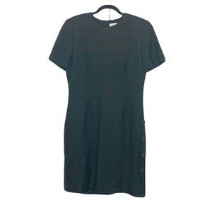 Vintage 90s Kasper A.S.L. Black Dress Large Button Detail Size 12